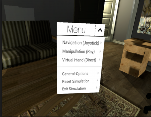 VR room with a text menu overlaid, blocking some of the VR design